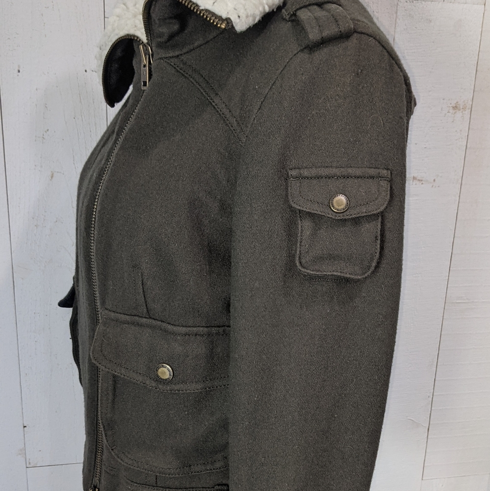 American Eagle Army Green Wool Bomber Coat - Picture 8 of 16